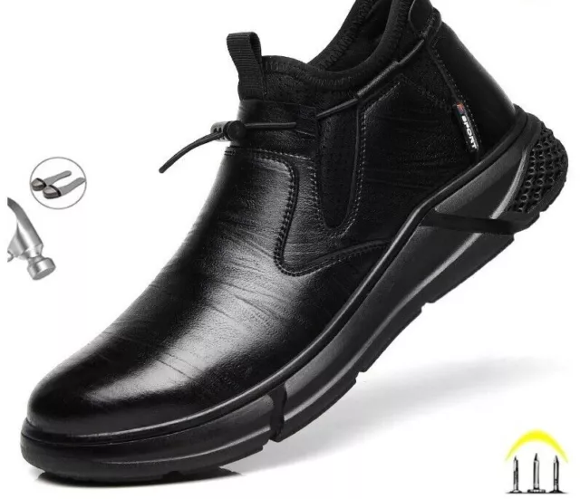 Chaussures de sécurité imperméables en cuir noir pour hommes, bottes bureau EPI