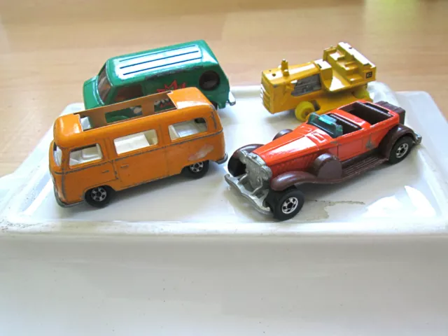 Lot 4 vtg Matchbox Hot Wheels Lesney Bedford die cast CAT tractor VW ZOOM van