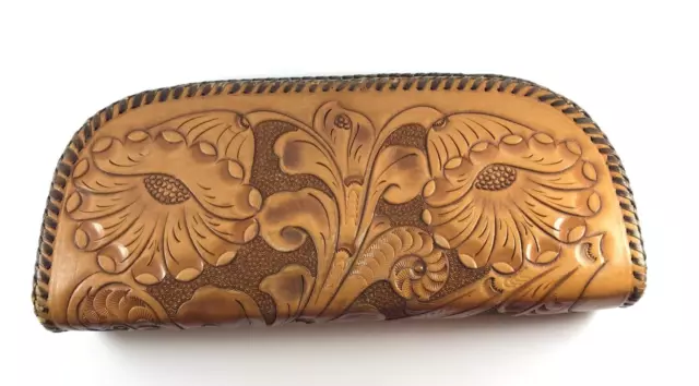 Western Floral Carved Tooled Leather Clutch Purse Hand Bag 11" X 5" X 2" 9809-MX