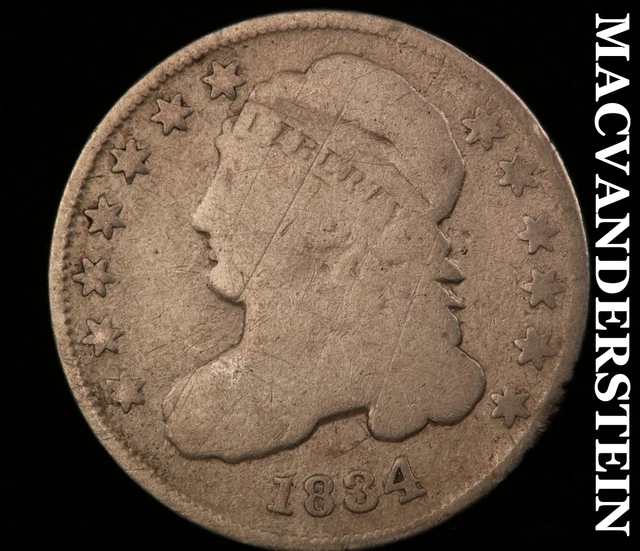1834 Capped Bust Dime [Large 4]-Semi Key Better Date #O1135