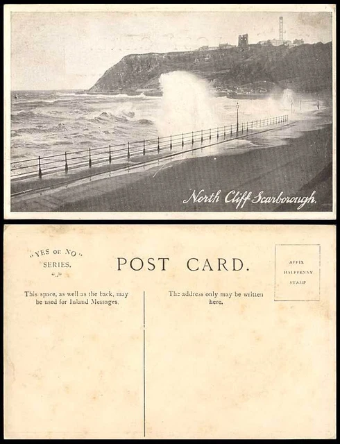 Scarborough, North Cliff, Rough Sea Waves Seaside Cliffs, Yorkshire alte Postkarte