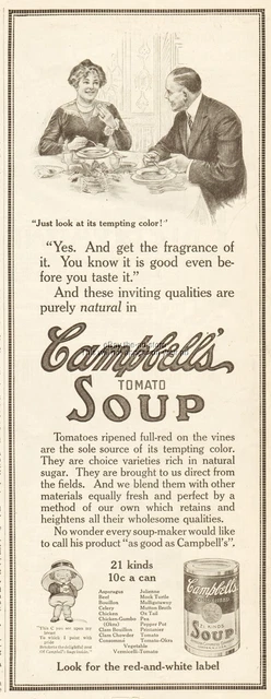 1912 Campbell's Tomato Soup Tempting Color Camden NJ Kitchen Wall Decor Ad