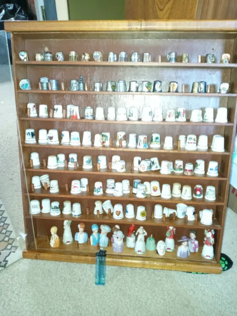 THIMBLE COLLECTION WITH Glass Front Display Case & 25 Assorted Thimbles  $65.00 - PicClick