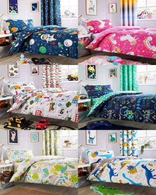 Kids Duvet Cover Children Bedding Sheet Set Single Double & Curtains Boys Girls