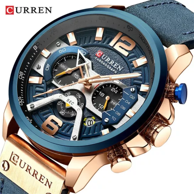 CURREN Men Quartz Watch Brand Chronograph Wristwatch Male Strap Calendar Watches