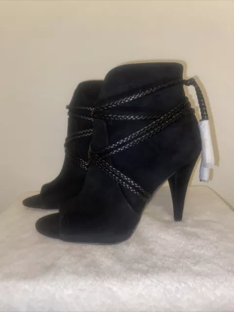 Vince Camuto ASTAN Black Booties Peep Toe Suede Tassel Women’s 6.5