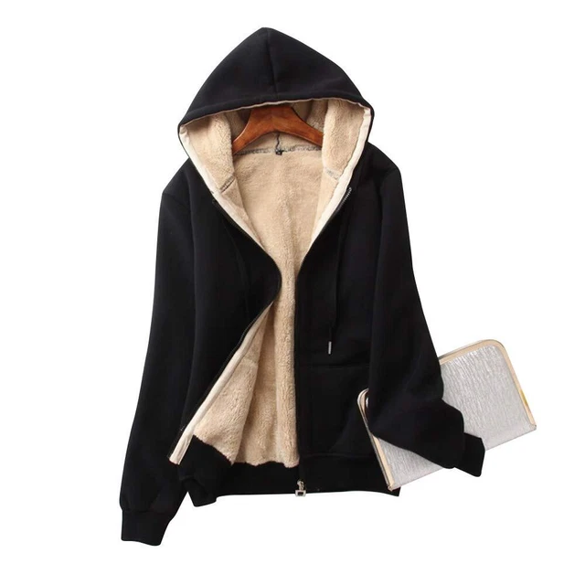 Moonetto Women's Casual Winter Thick Warm Fleece Sherpa Lined Hoodie Zip Up Jack
