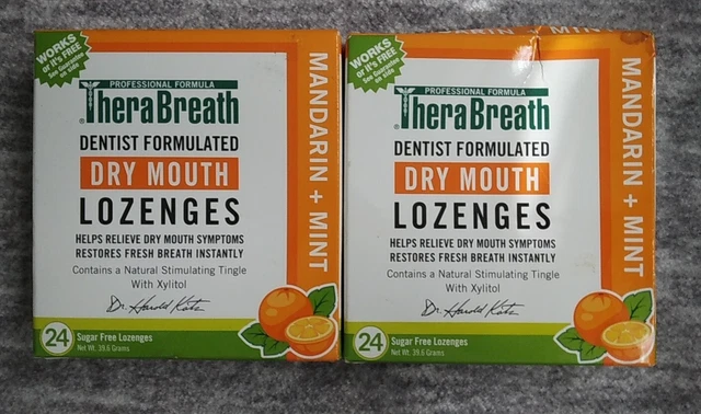2 Boxes TheraBreath Dry Mouth LOZENGES with Xylitol MARDARIN MINT 24 Lozenges