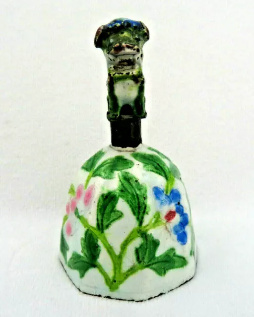 Antique Qing Dynasty Chinese Enamel Figural Bell ~ Foo Dog ~ Peking Glass Dinger