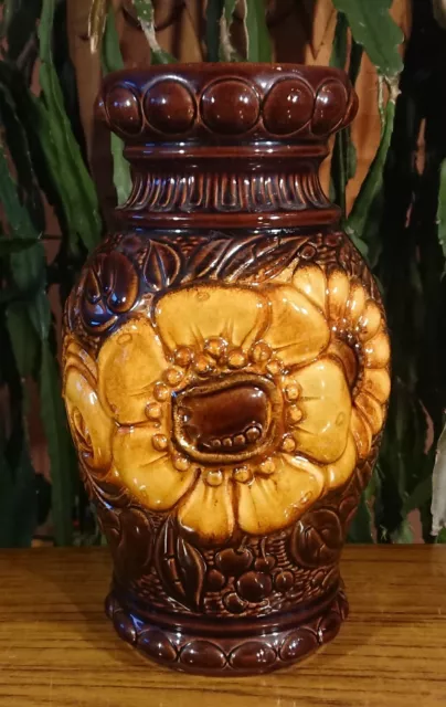 alte Vase Blumenvase Keramikvase Keramik West Germany 287-25 Blumen gelb braun