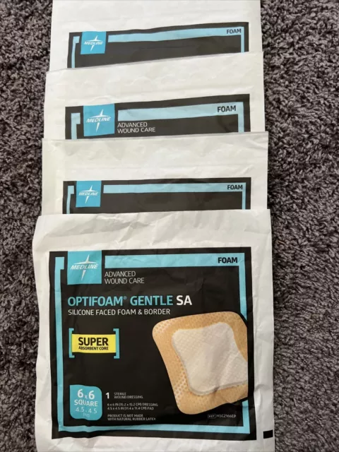 NEW Medline Optifoam Gentle SA 6"x6" Silicone Foam w/Border X4.  #MSC2166EP