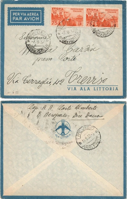 REGNO ETIOPIA DA DIRE DAUA 7.8.1937 EFFIGIE V.E.III CON COPPIA c. 75