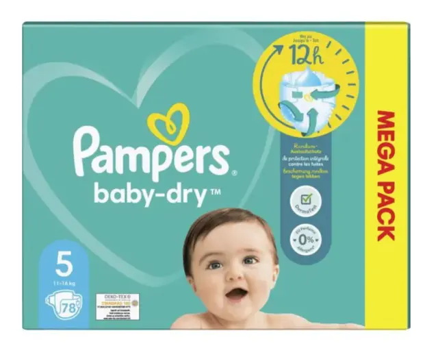 Mega Pack 78 Couches PAMPERS Baby-Dry Taille 5 (11 à 16 KG) Lot Changes Bébé