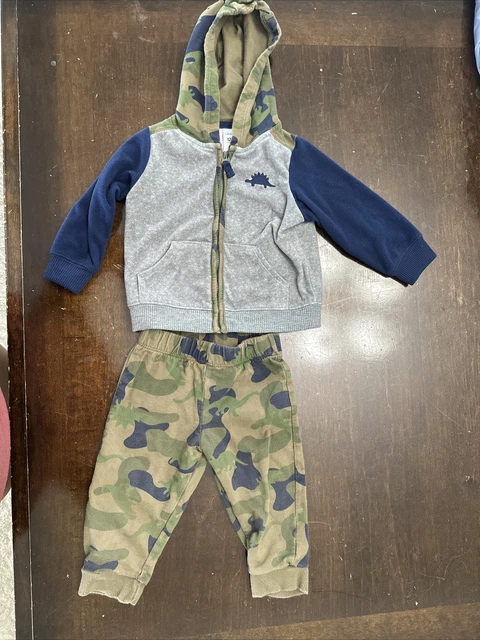 carters baby boy 2 Piece 12 months Zip Sweater And Pants Dinosaur Camouflage