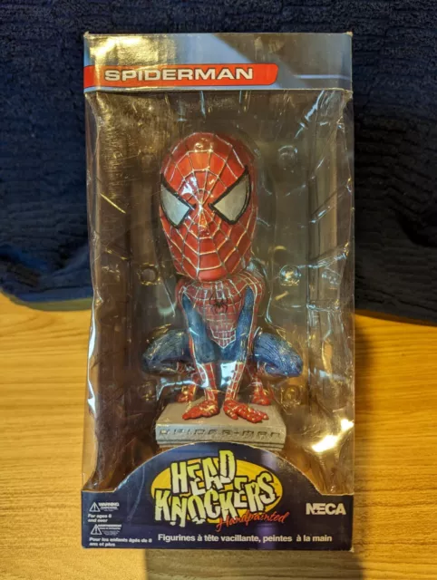 2002 Marvel, SPIDERMAN, Head Knockers Bobble Head, NECA, Package has Wear, NIB