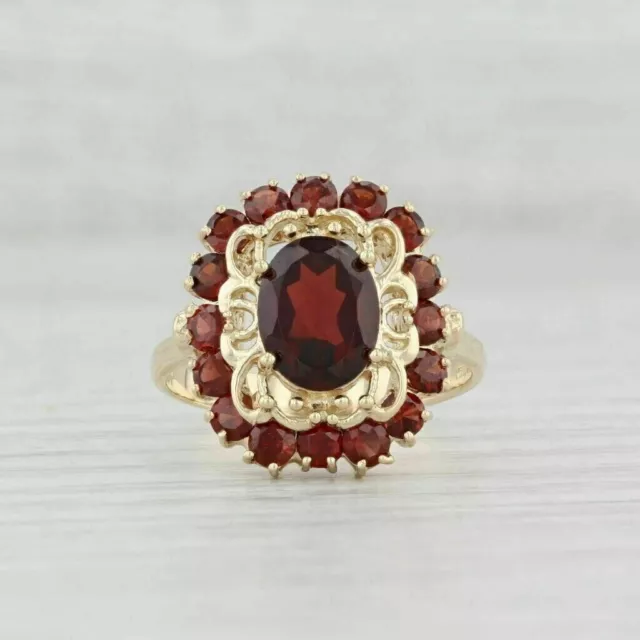 3Ct Lab-Created Garnet Women's Vintage Halo Wedding Ring 14K Yellow Gold Plated