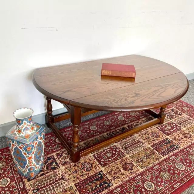 Vintage Old Charm Oval Drop Leaf Coffee Table FREE DELIVERY Tudor Brown c1970