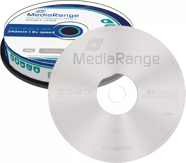 10 Mediarange DVD+R DL 8,5Gb 240Min 8x Rohlinge Double Layer Spindel