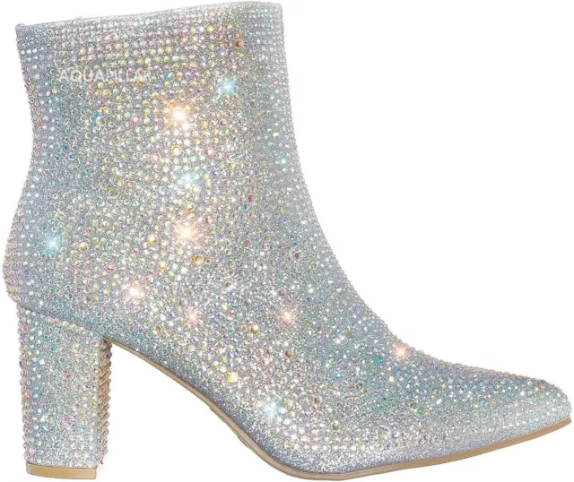 Forever Women's Rhinestone Embellished Pointed Toe Ankle Booties ICEBERG-12