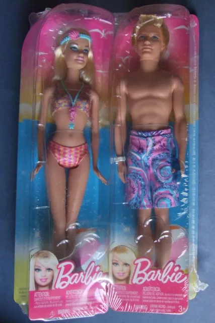 Lot de deux poupées Mattel Barbie et Ken Beach 2012 neuf en boîte