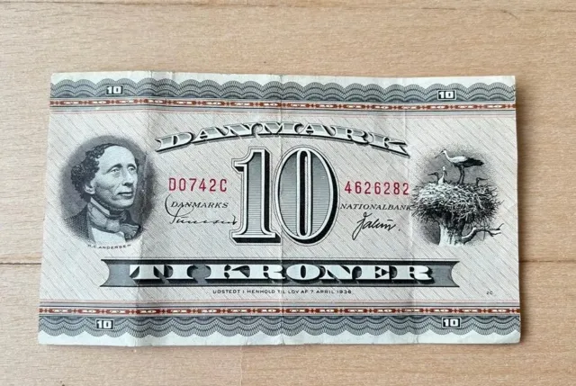 Dänemark 10 Kroner Kronen Papiergeld Banknote Andersen Storchennest D0742C