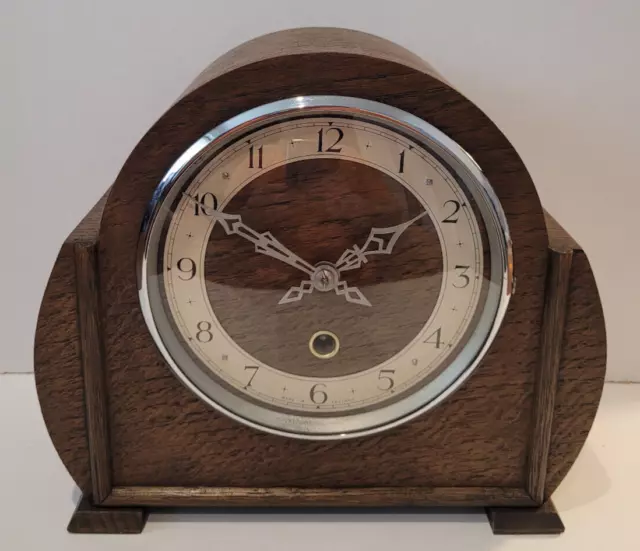 Antique Early 20th Century c1930’s English “Enfield” Oak Chimeless Mantel Clock