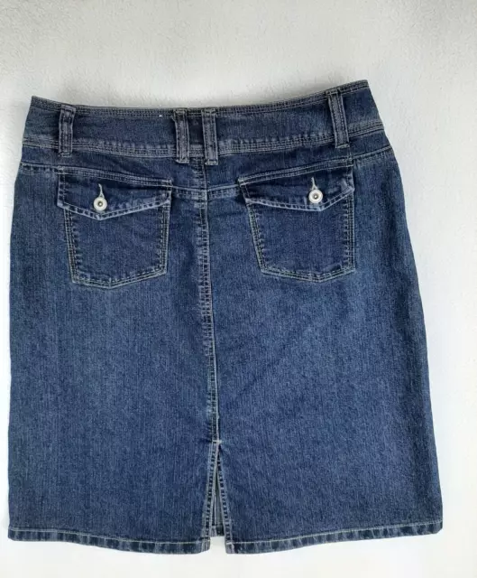 dressbarn Women's Size 8 Denim Jean Skirt Knee Length Stretch Med Wash Back Slit