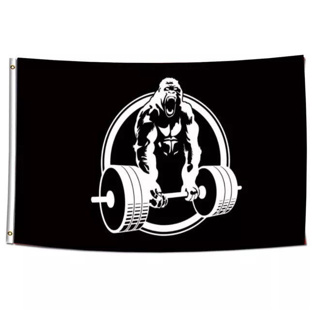 3x5Ft Flag GYM Black Banner Gorilla Weight Lifting College Room Garage Wall Deco