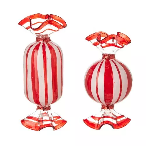 NEW!~RAZ Imports~5.5" Peppermint Candy Cane Glass Ornament Set of 2