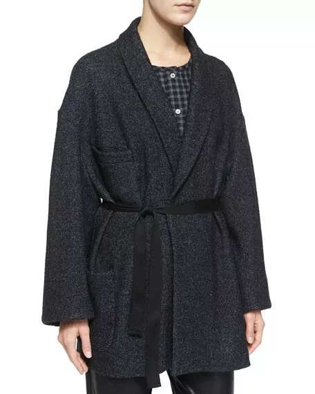 Women's Isabel Marant Etoile Dajo Wool Blend Coat Jacket Speckled Wrap Cocoon 34