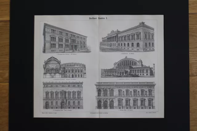 Grafik Chromo-Lithographie von 1894 alter Druck Berliner Bauten