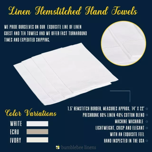 Ecru Linen Hemstitched Tea Towels - set of 4- Ladder Hem Stitch Cloth Guest Hand 3
