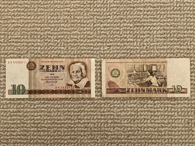 10 Mark DDR RO 359, Banknoten Serie 1971, 2 Stück
