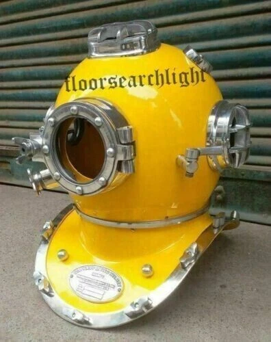 Buceo Casco Amarillo & Cromo EEUU Azul Marino Marca V Completo Talla 18" Regalo