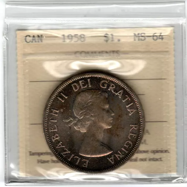 Canada Dollar 1958 ICCS MS64 PQ, canada coin, collectible item