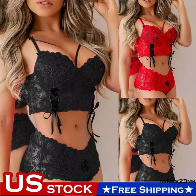 Women Lace Sexy Lingerie G-string Babydoll Sleepwear Bra Set Nightwear Underwear