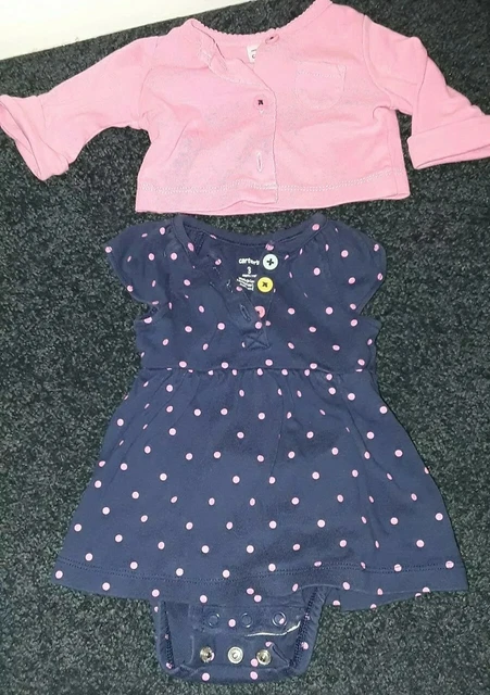 Carters Baby Girl Infant Sz 3 Months 3M Polka Dot Dress With Pink Sweater