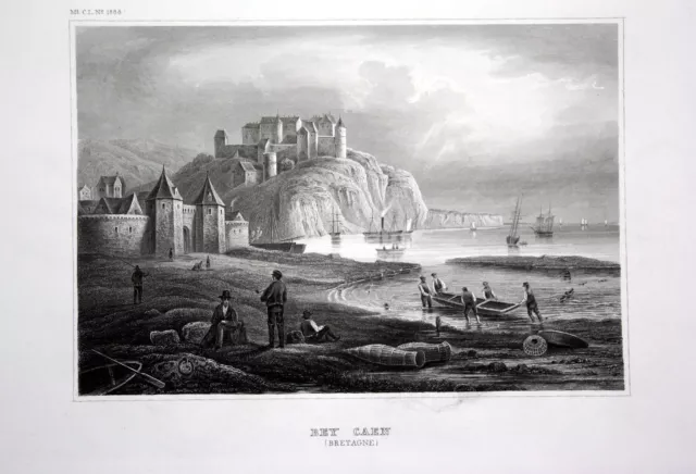 1840 - Caen Vista View Riva Calvados Bassa Noemandie Francia Incisioni Acciaio