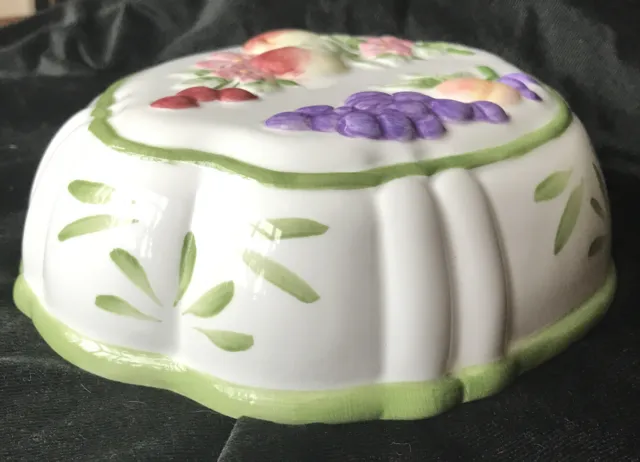 Ceramic jelly mould/wall hanging,  oval, rustic-style, fruit and flower decor 3