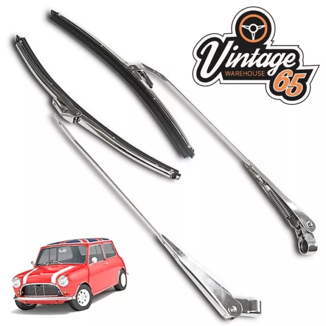 Classic Austin Mini Mk1 Mk2 10" Pair Stainless Steel Wiper Blades Wiper Arms LHP