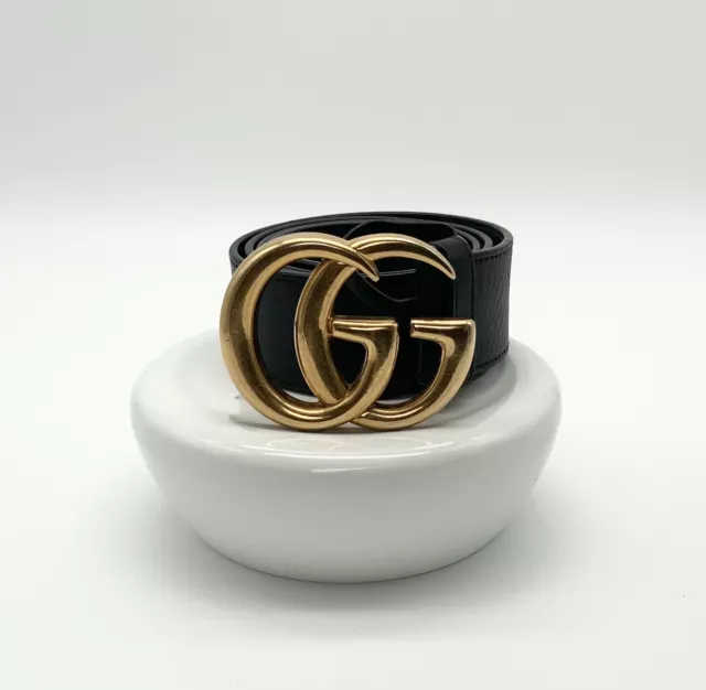 CINTURA GUCCI GG Marmont pelle nera logo oro EUR 163 00 PicClick IT
