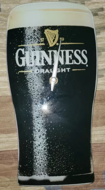 Guinness Beer Draught Pint Shaped Glass Bar Clock Man Cave 12:" x 6"