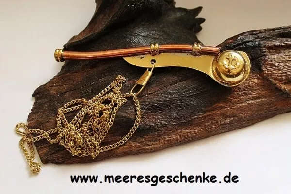 Bootsmannspfeife Messing Kupfer mit Kette Länge ca. 12 cm