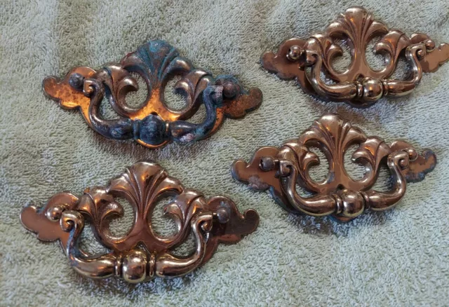 4 Die Cast Chippendale Bail Drawer Pull Handle Bright Solid Brass Finish