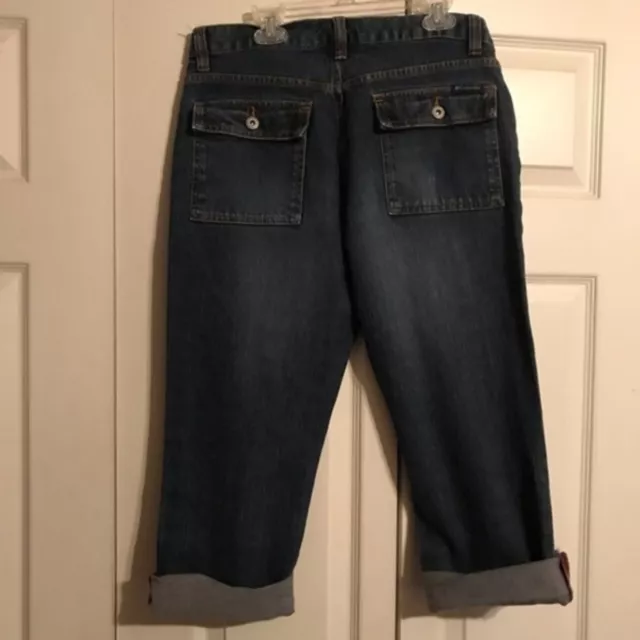 COLUMBIA Size 8 Blue Jean Denim Capri Pants Rolled Cotton Stretch Pockets Crop 3