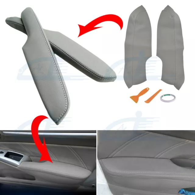 Leather Front Door Panels Armrest Cover for Honda Civic Sedan 2006-2011 Gray