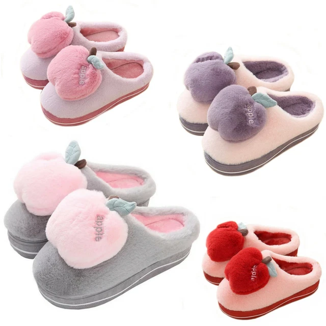 SCARPE Donna Pantofole Ciabatte Mela Apple Calde Antiscivolo Kawaii Zeppa D56