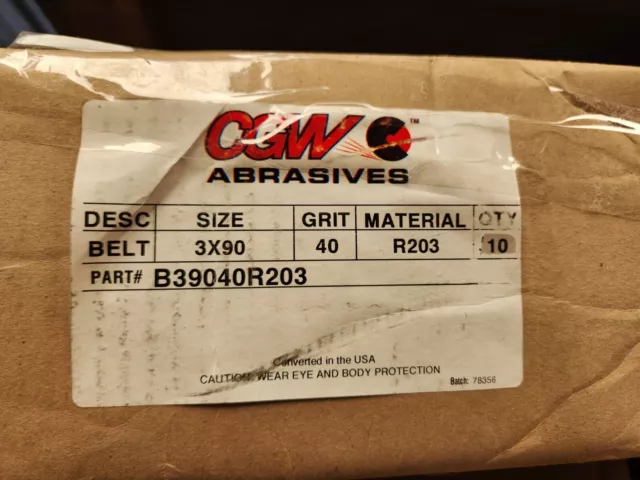 CGW Abrasives B39040R203 3x90 Belt ZIRC 40 GRIT, Box of 10