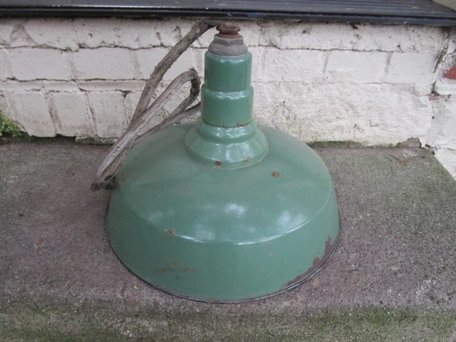 Vintage Porcelain Gas Station Barn Light Green Enamel Industrial Light