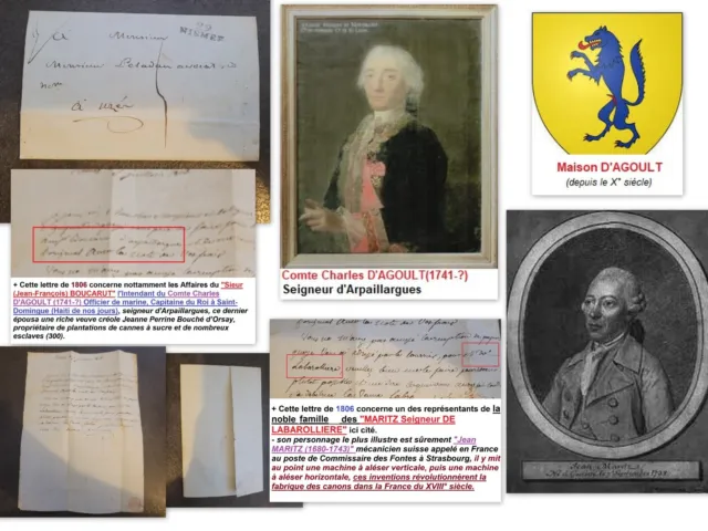 Lettre 1806 NIMES: Affaires Nobles familles D'AGOULT & MARITZ de Labarollière